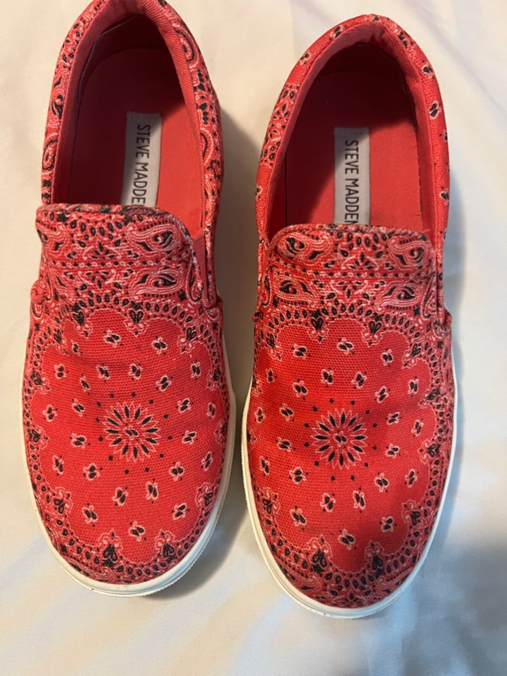 Steve Madden Red Bandana Slip-On Sneakers